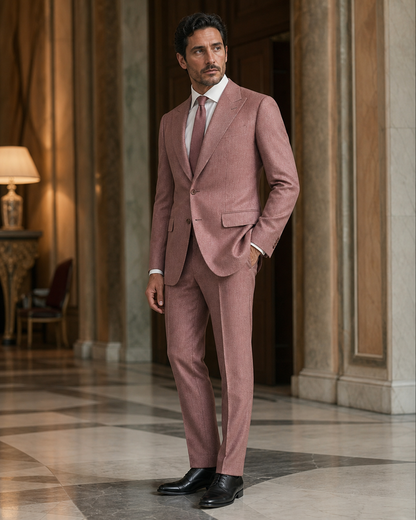 Dusty Rose Herringbone Winter Suit - Custom Made to Measure side back view