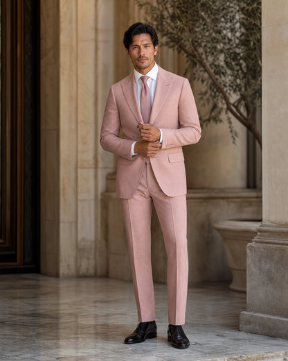Dusty Rose Linen Beach Wedding Suit - Custom Made to Measure front view