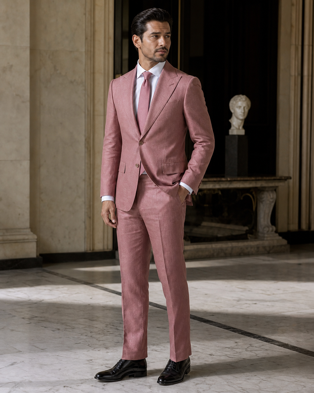 Dusty Rose Linen Beach Wedding Suit - Custom Made to Measure side back view