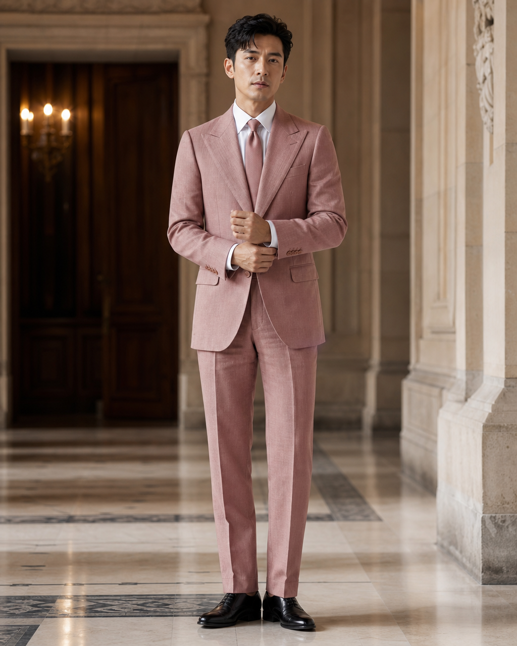 Dusty Rose Linen Outdoor Wedding Suit - Custom Made to Measure front view