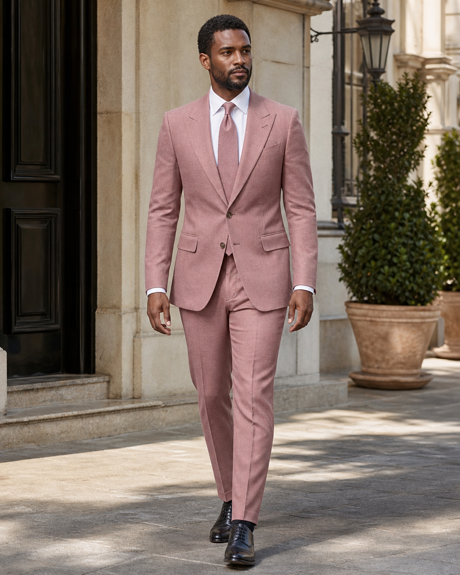 Dusty Rose Linen Peak Lapel Suit — Custom Made to Measure