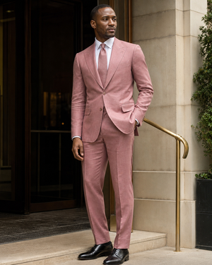 Dusty Rose Linen Peak Lapel Suit — Custom Made to Measure — 3