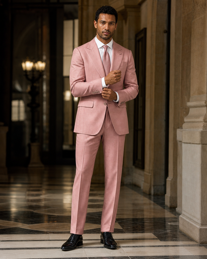 Dusty Rose Linen Summer Suit - Custom Made to Measure front view