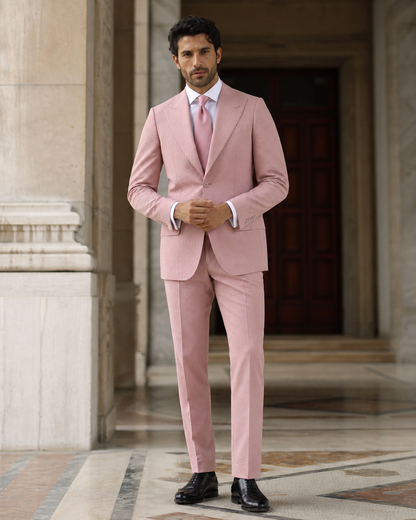 Dusty Rose Seersucker Beach Wedding Suit - Custom Made to Measure front view