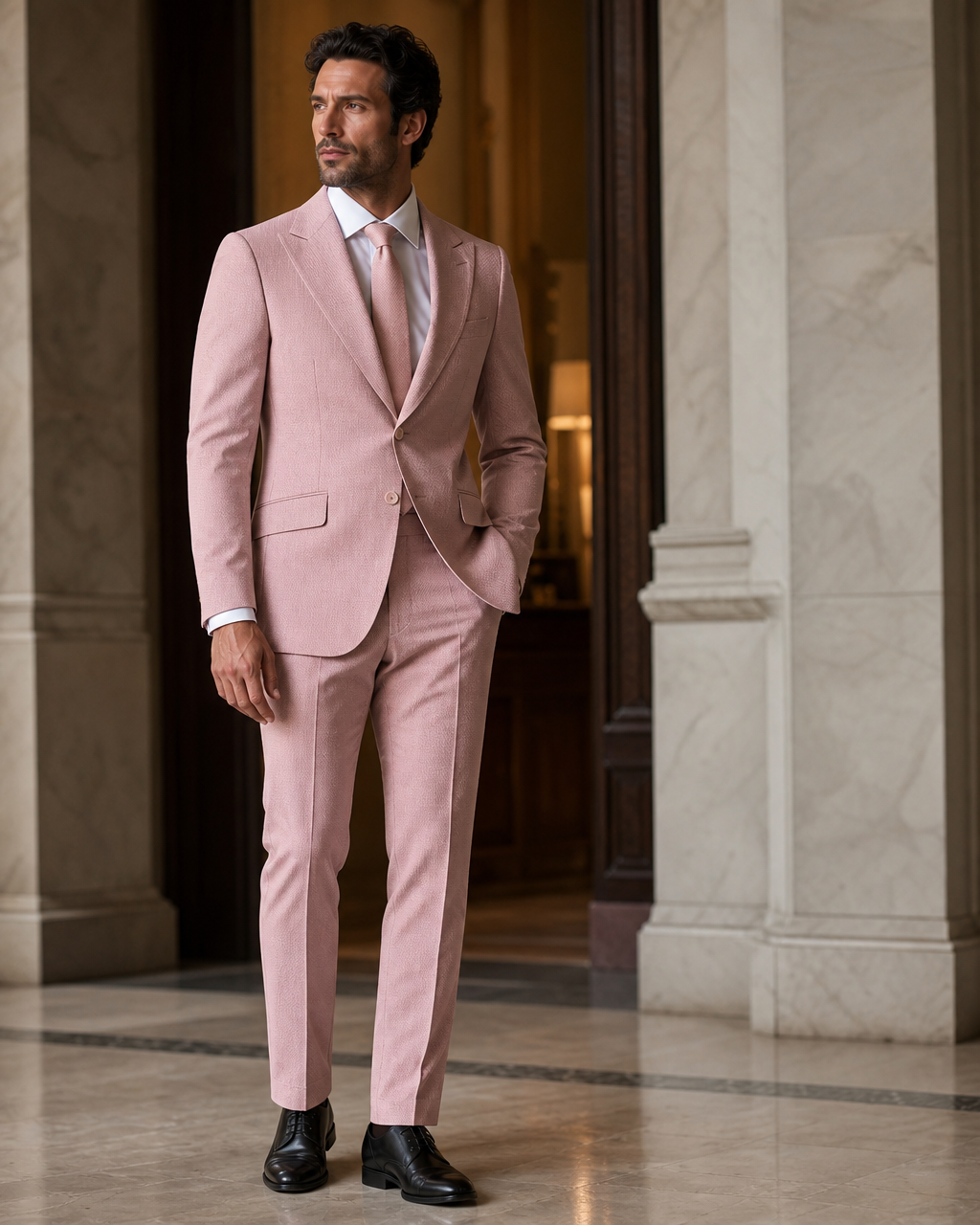 Dusty Rose Seersucker Beach Wedding Suit - Custom Made to Measure side back view