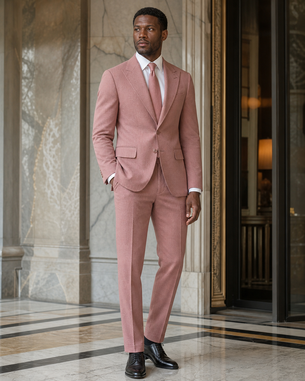 Dusty Rose Seersucker Summer Suit - Custom Made to Measure side back view