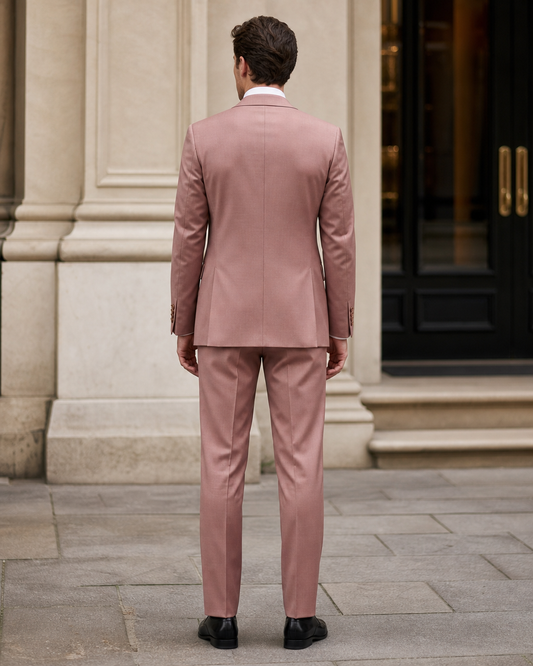 Dusty Rose Silk Blend Peak Lapel Suit - Custom Made to Measure back view