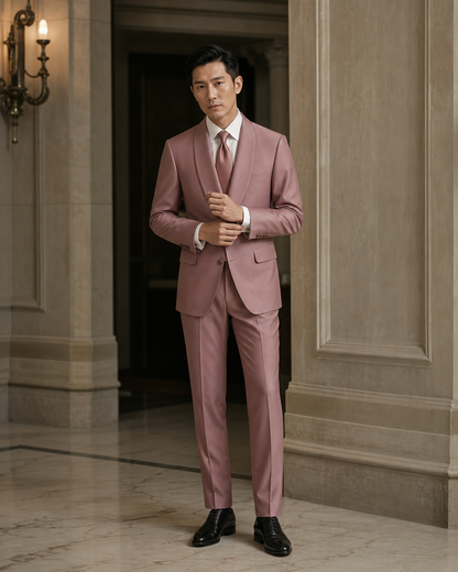 Dusty Rose Silk Blend Shawl Lapel Suit - Custom Made to Measure front view