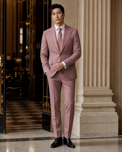 Dusty Rose Tweed Winter Suit - Custom Made to Measure front view