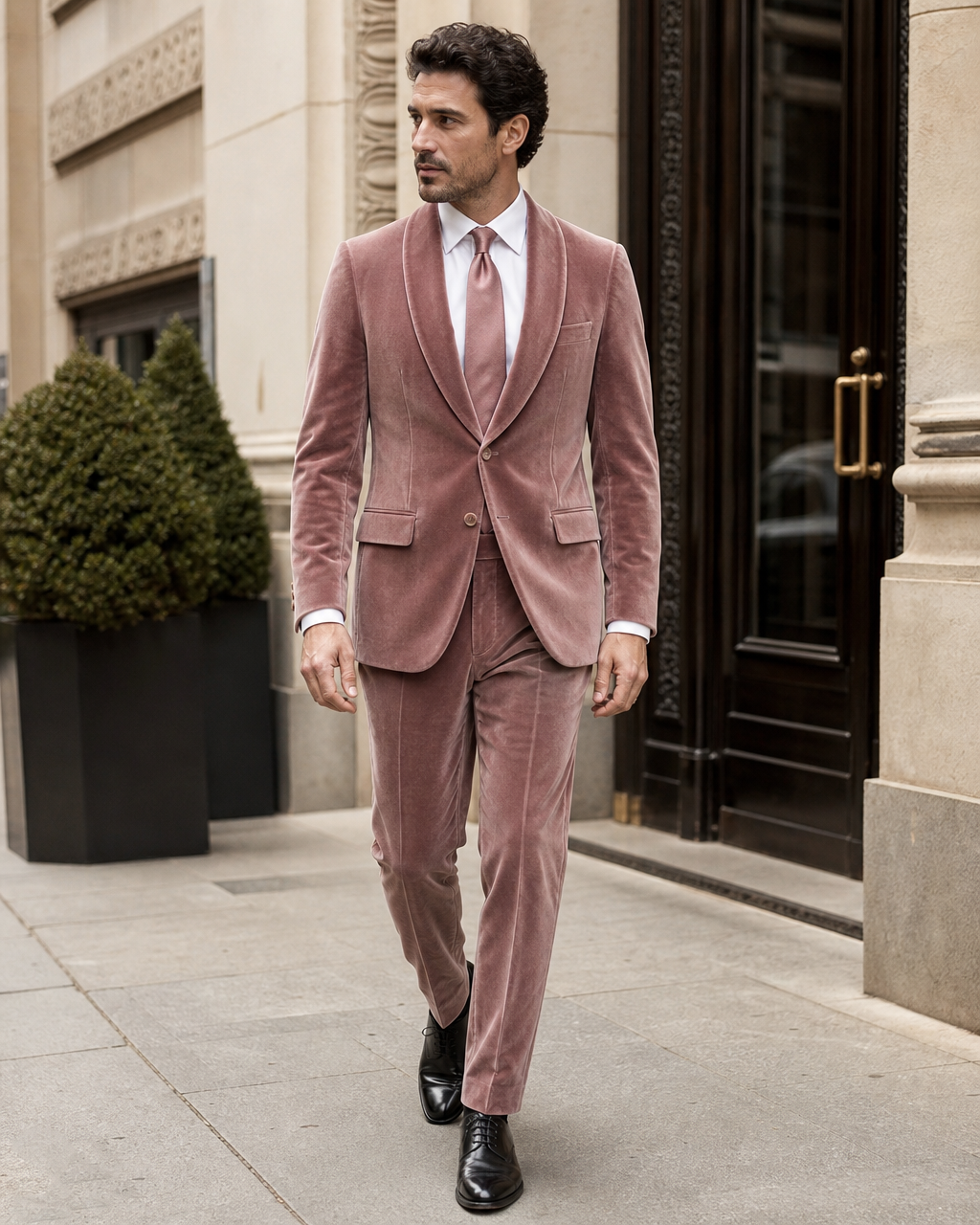 Dusty Rose Velvet Shawl Lapel Suit — Custom Made to Measure