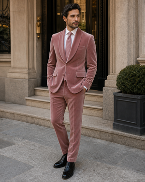 Dusty Rose Velvet Shawl Lapel Suit — Custom Made to Measure — 3