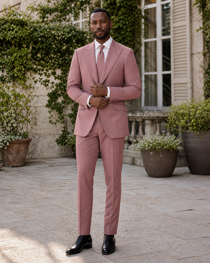 Dusty Rose Wool Outdoor Wedding Suit — Custom Made to Measure front view