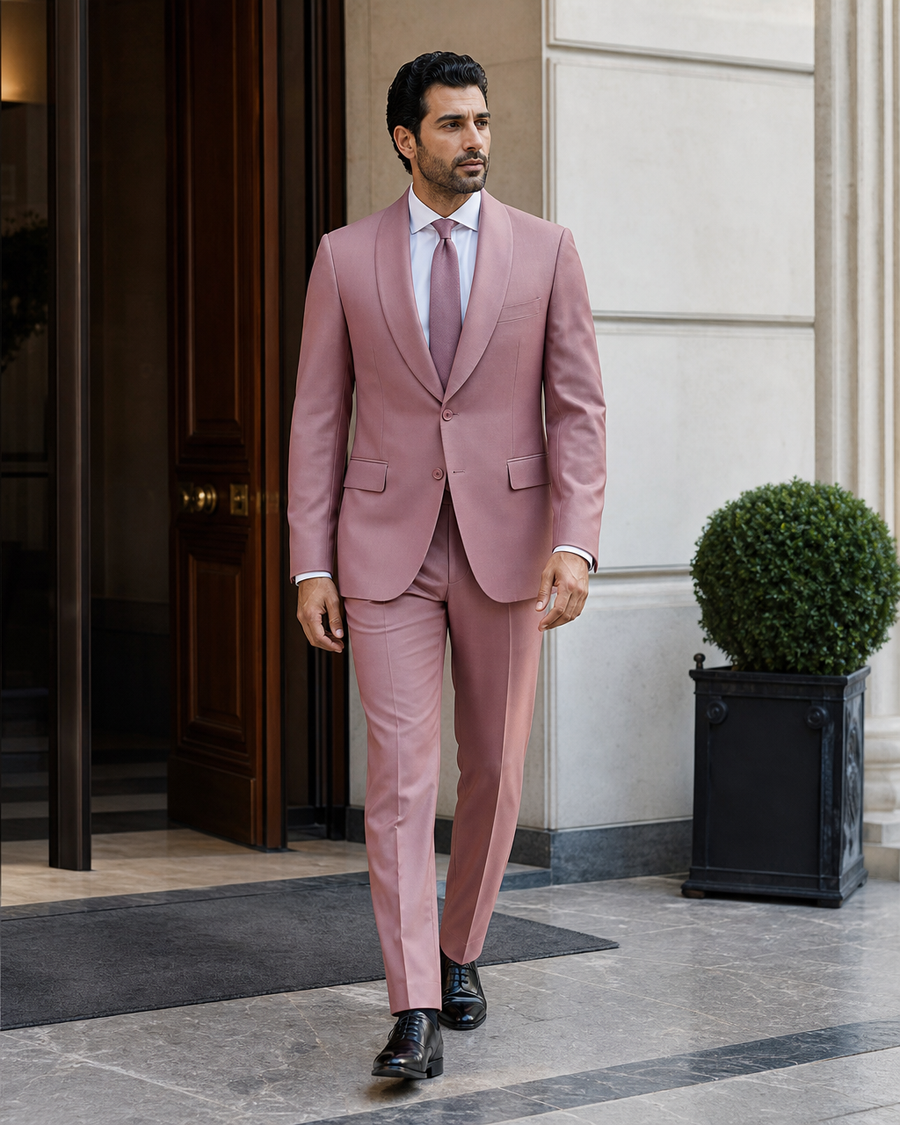 Dusty Rose Wool Shawl Lapel Suit — Custom Made to Measure