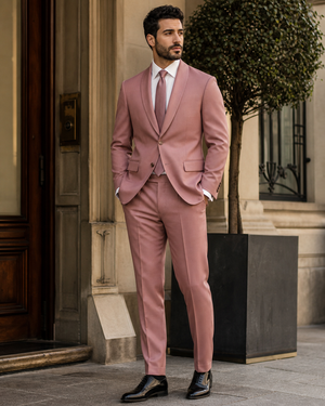 Dusty Rose Wool Shawl Lapel Suit — Custom Made to Measure — 3