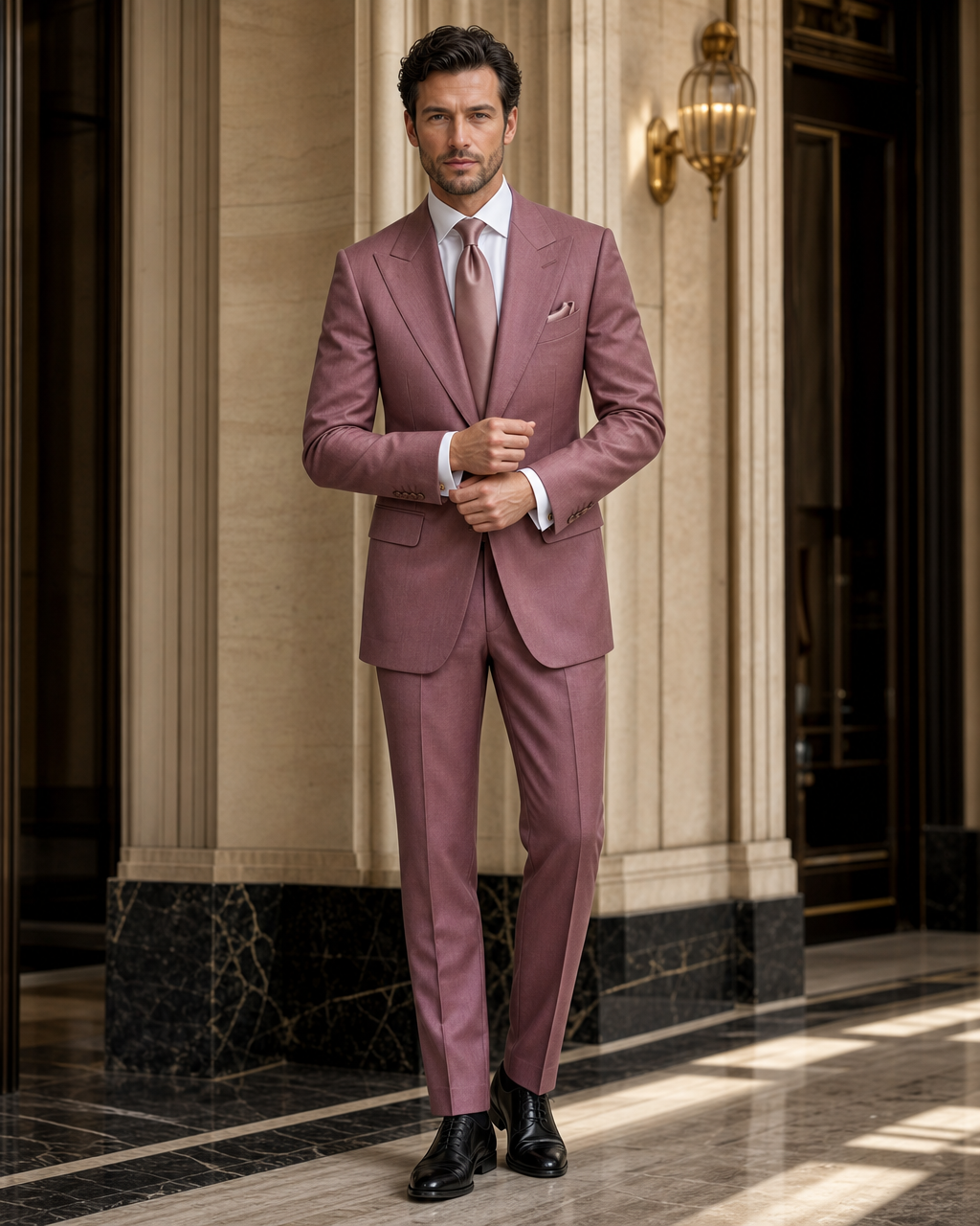 Dusty Rose Wool Winter Suit - Custom Made to Measure front view