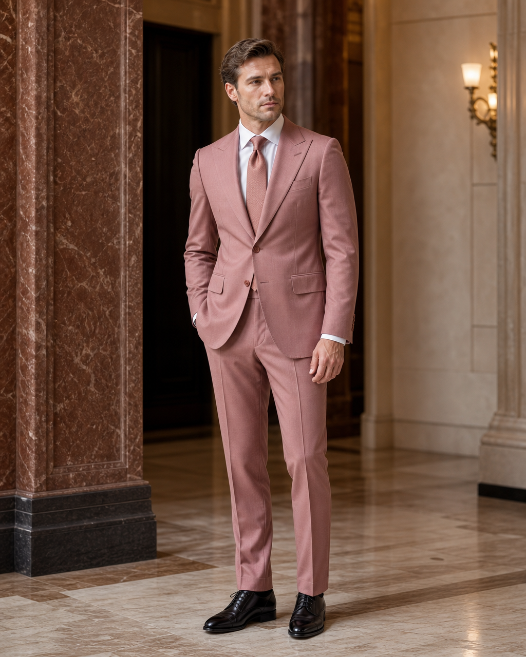 Dusty Rose Wool Winter Suit - Custom Made to Measure side back view
