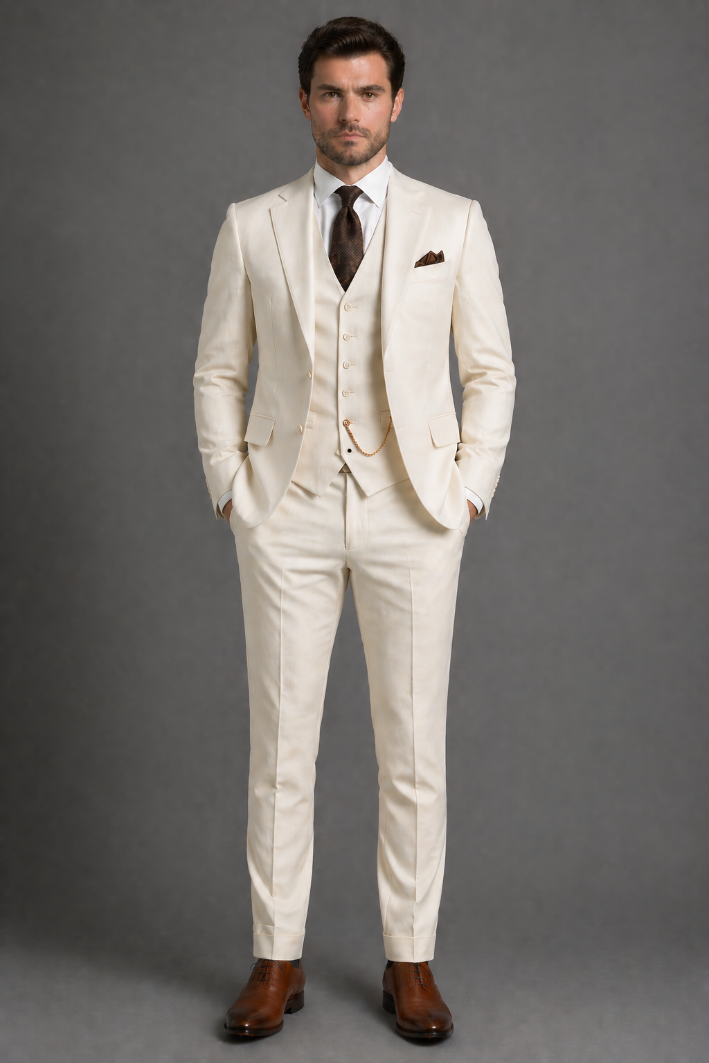 Ecru Cotton Slim Fit Suit — Custom Made to Measure