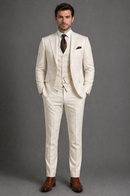 Ecru Cotton Slim Fit Suit — Custom Made to Measure