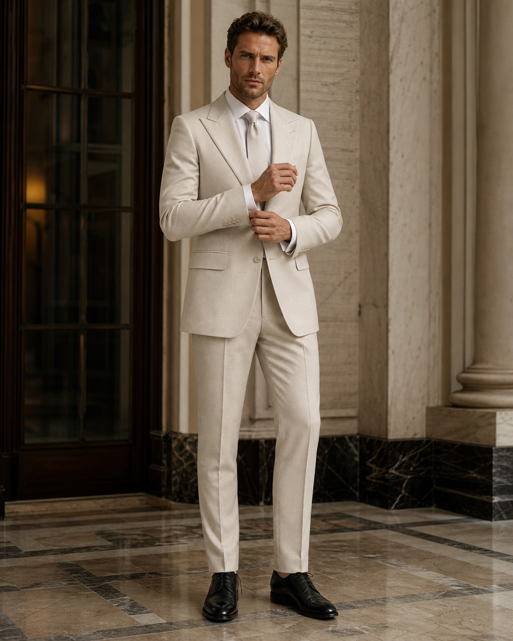Ecru Cashmere Blend Winter Suit - Custom Made to Measure front view
