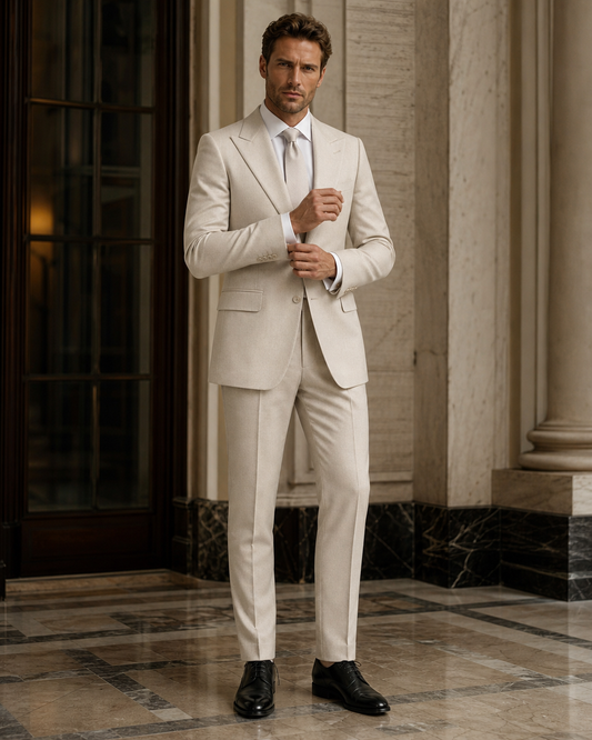 Ecru Cashmere Blend Winter Suit - Custom Made to Measure front view