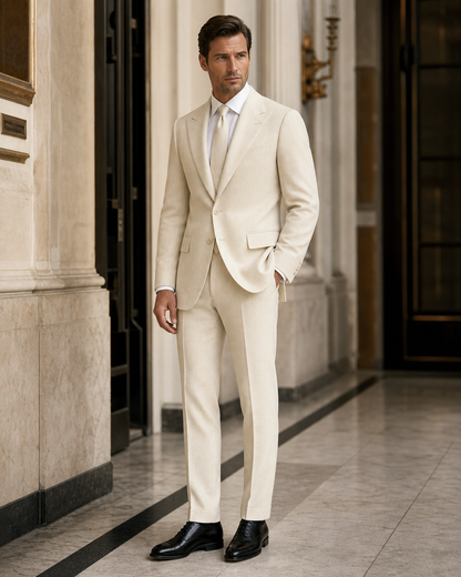 Ecru Cashmere Blend Winter Suit - Custom Made to Measure side back view