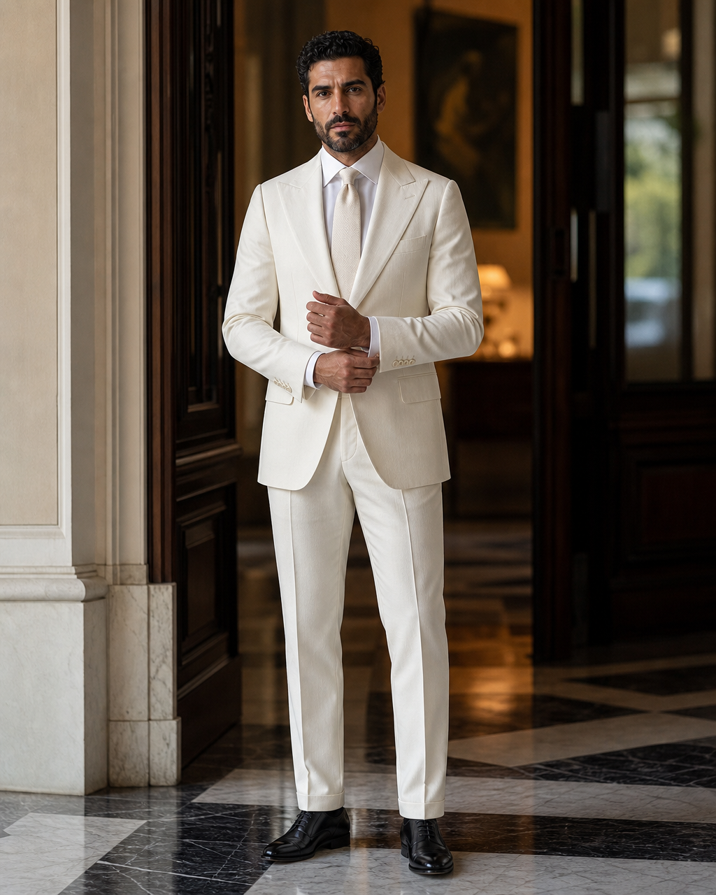 Ecru Cotton Beach Wedding Suit - Custom Made to Measure front view