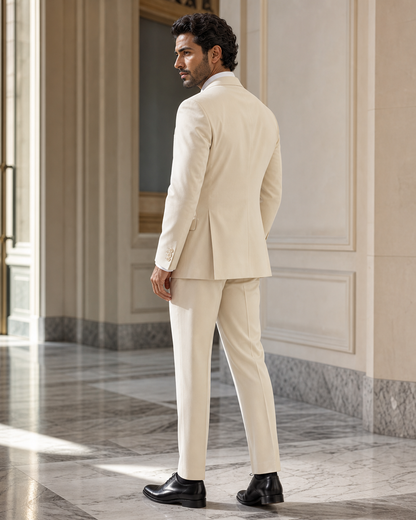 Ecru Cotton Beach Wedding Suit - Custom Made to Measure side back view