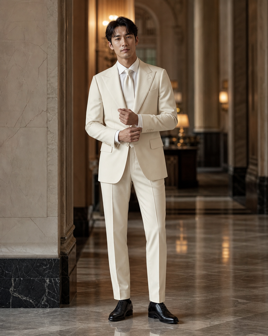 Ecru Cotton Outdoor Wedding Suit - Custom Made to Measure front view