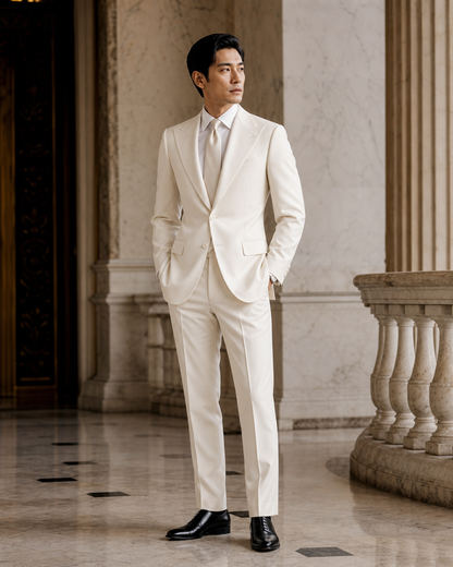 Ecru Cotton Outdoor Wedding Suit - Custom Made to Measure side back view