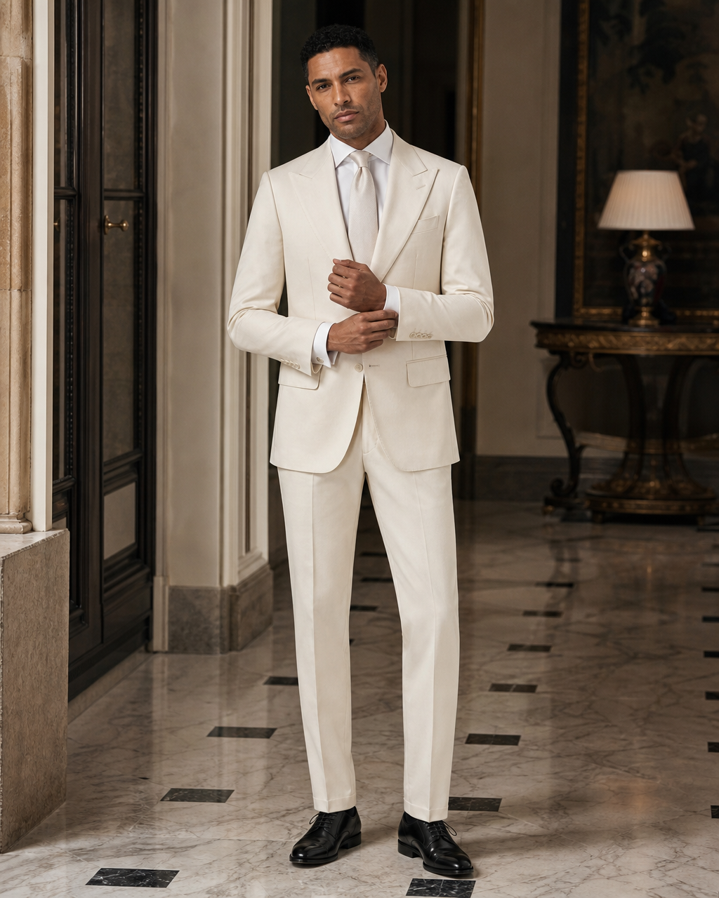 Ecru Cotton Summer Suit - Custom Made to Measure front view