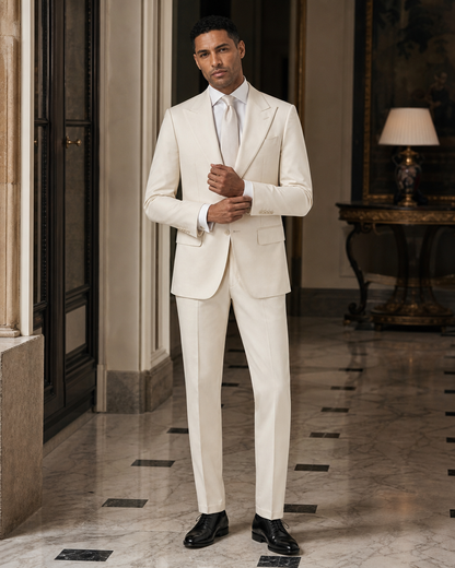 Ecru Cotton Summer Suit - Custom Made to Measure front view