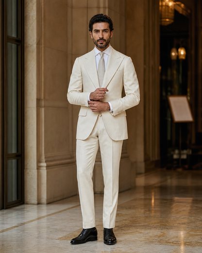 Ecru Flannel Winter Suit - Custom Made to Measure front view