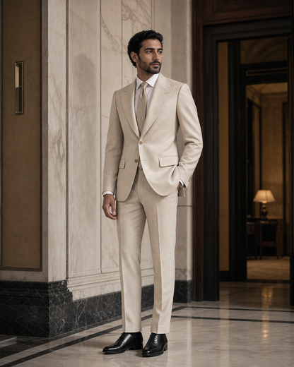 Ecru Flannel Winter Suit - Custom Made to Measure side back view