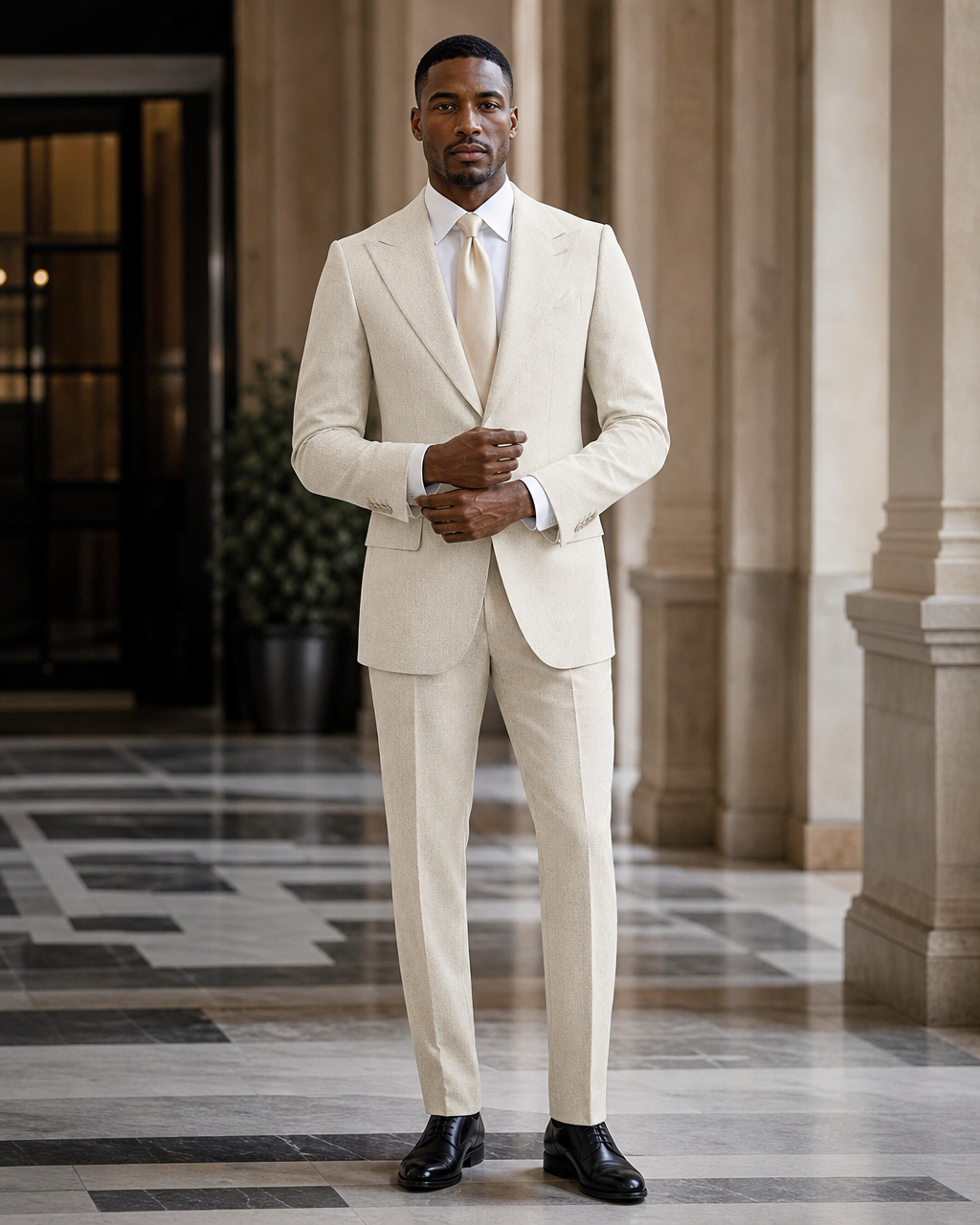 Ecru Herringbone Winter Suit - Custom Made to Measure front view