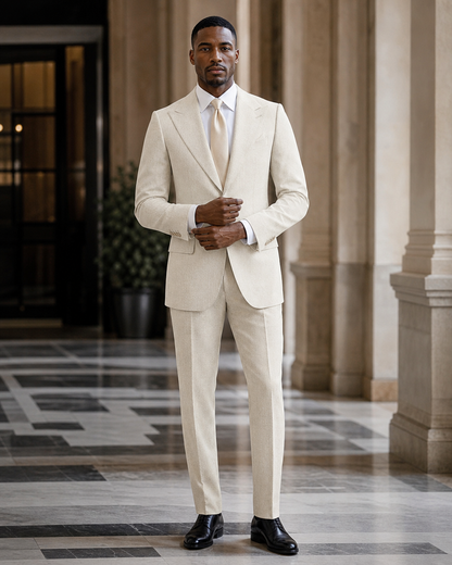 Ecru Herringbone Winter Suit - Custom Made to Measure front view