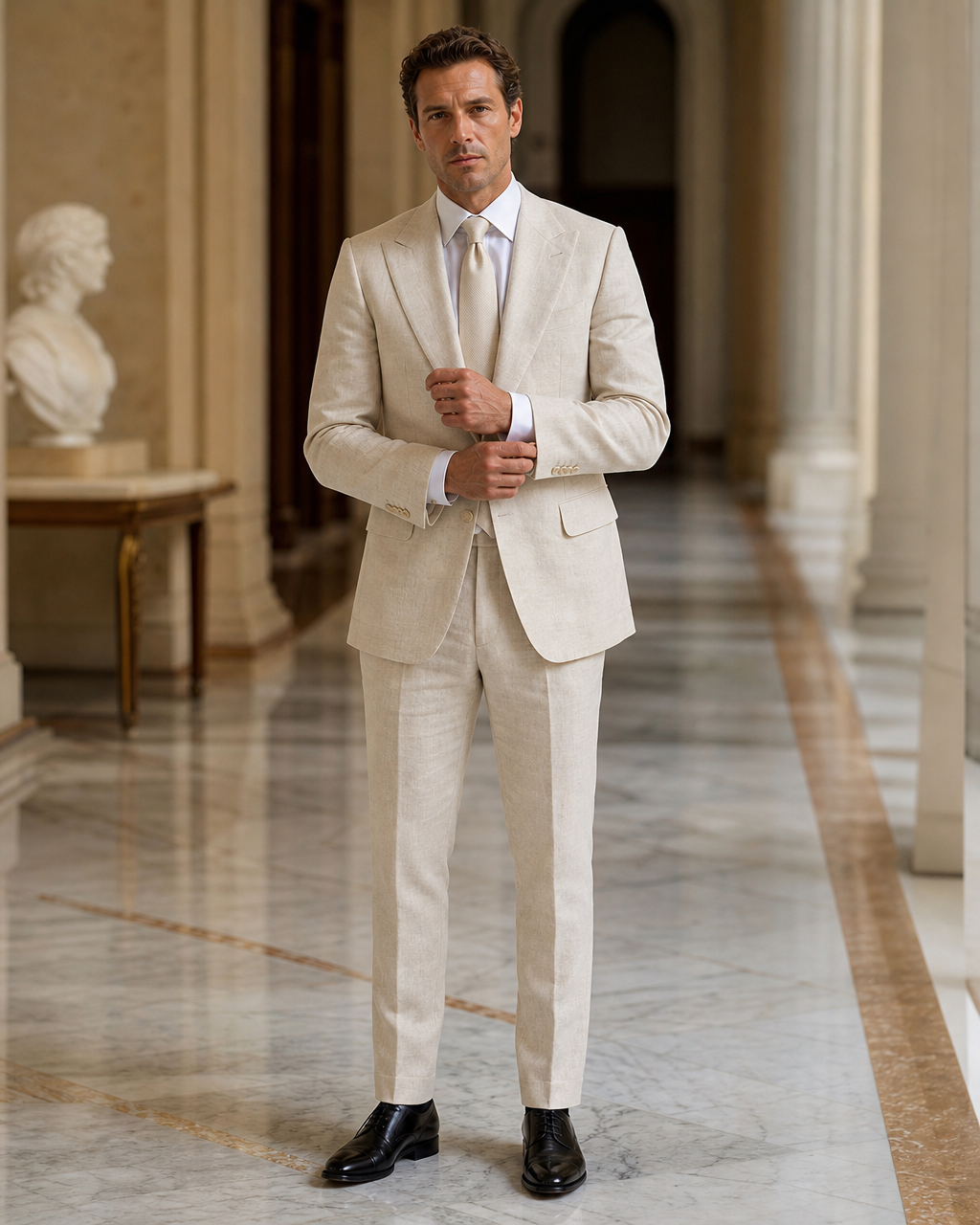 Ecru Linen Beach Wedding Suit - Custom Made to Measure front view