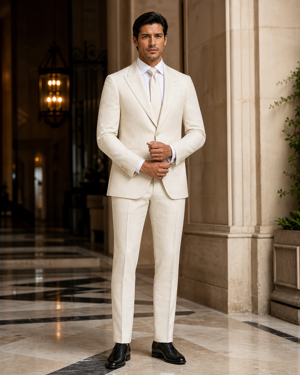 Ecru Linen Outdoor Wedding Suit - Custom Made to Measure front view