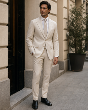 Ecru Linen Peak Lapel Suit — Custom Made to Measure — 3