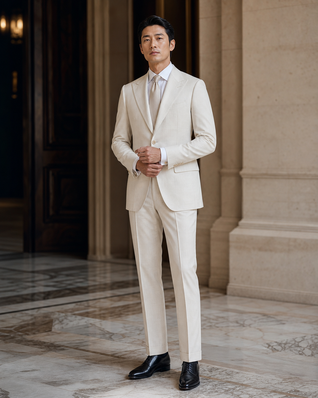 Ecru Linen Summer Suit - Custom Made to Measure front view