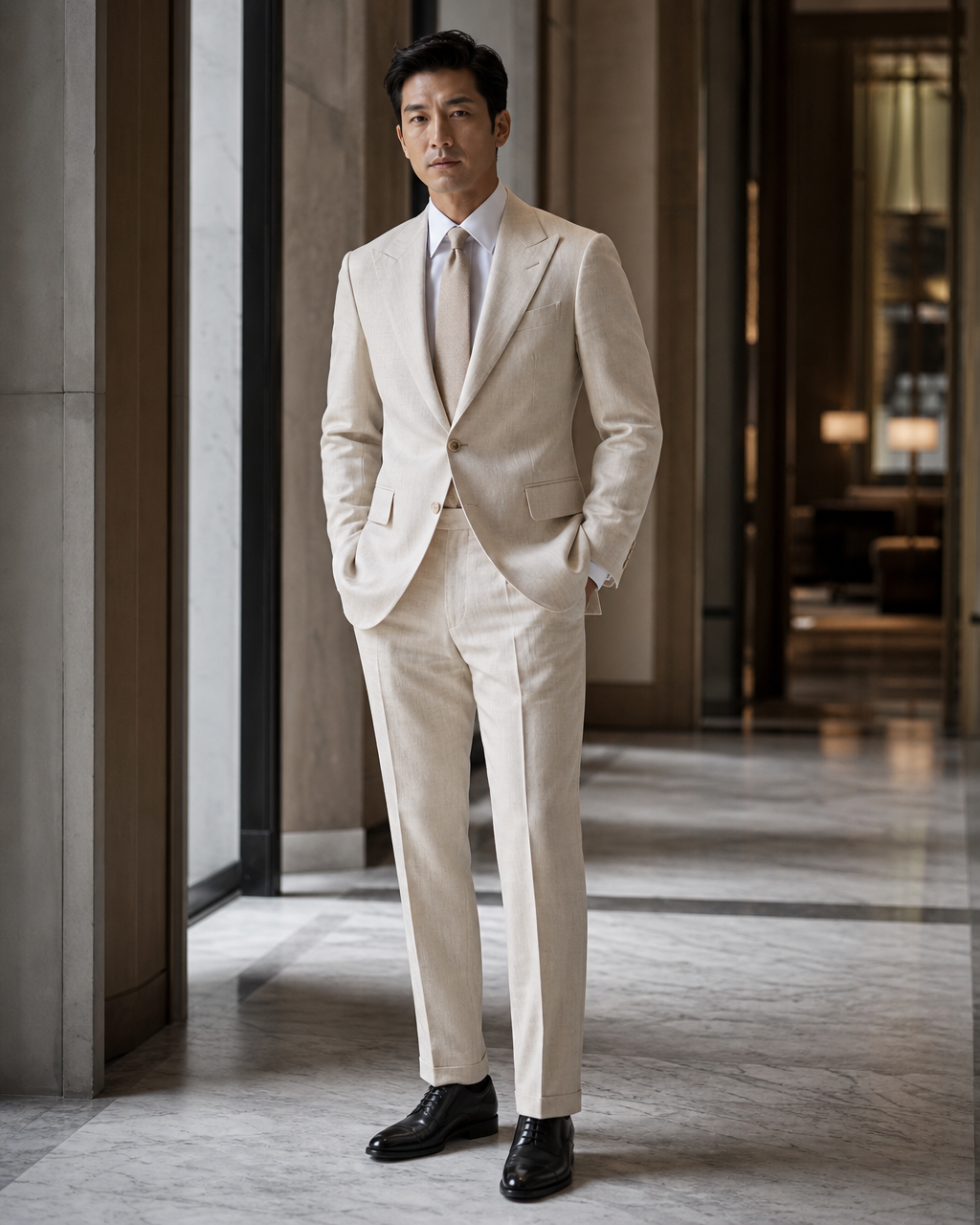 Ecru Linen Summer Suit - Custom Made to Measure side back view