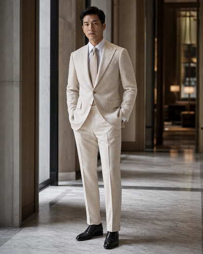 Ecru Linen Summer Suit - Custom Made to Measure side back view