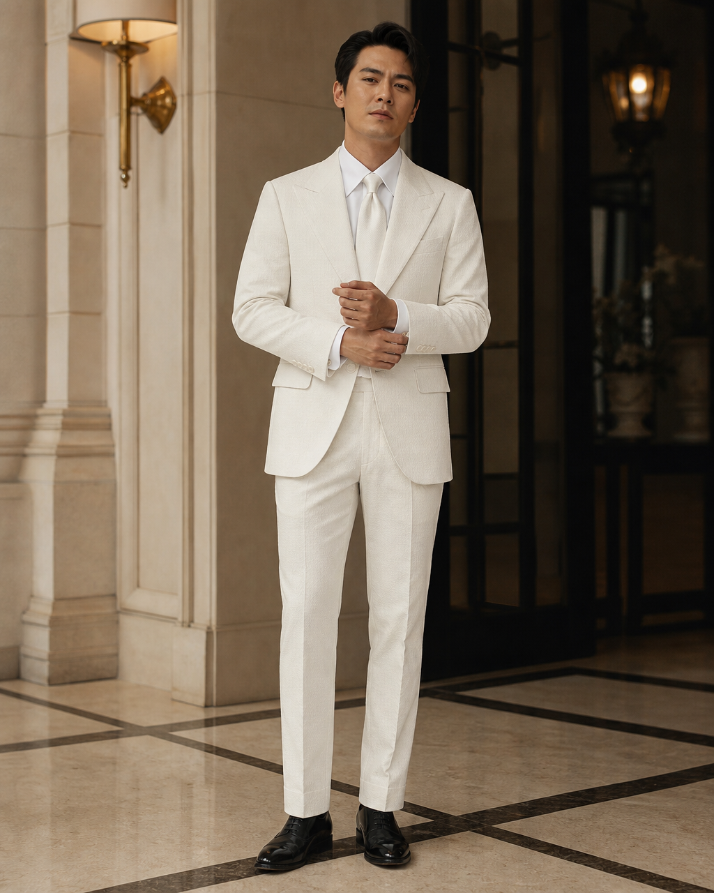Ecru Seersucker Beach Wedding Suit - Custom Made to Measure front view