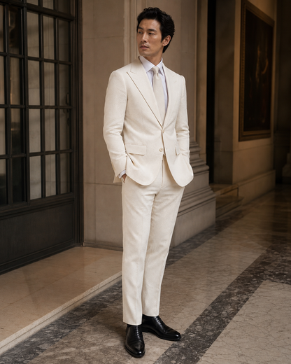 Ecru Seersucker Beach Wedding Suit - Custom Made to Measure side back view