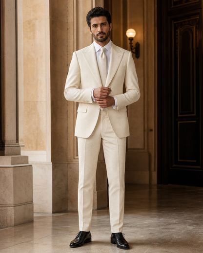 Ecru Seersucker Summer Suit - Custom Made to Measure front view