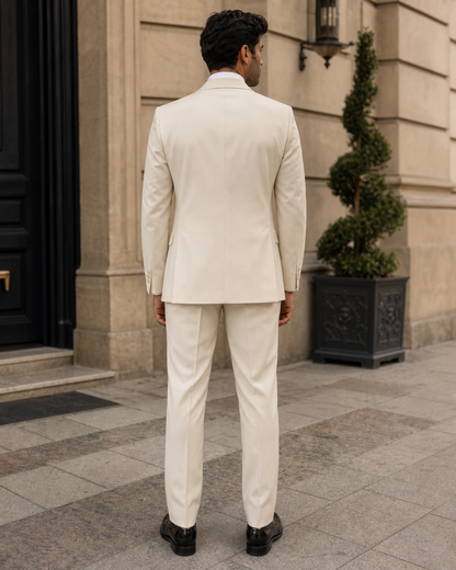 Ecru Silk Blend Shawl Lapel Suit - Custom Made to Measure back view