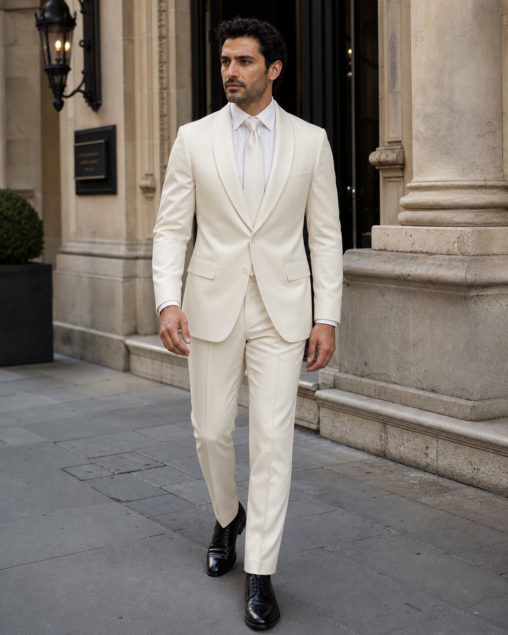 Ecru Silk Blend Shawl Lapel Suit - Custom Made to Measure front view
