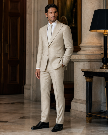 Ecru Tweed Winter Suit - Custom Made to Measure side back view