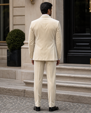 Ecru Velvet Shawl Lapel Suit — Custom Made to Measure — 2