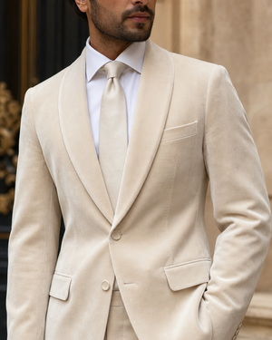 Ecru Velvet Shawl Lapel Suit — Custom Made to Measure — 4
