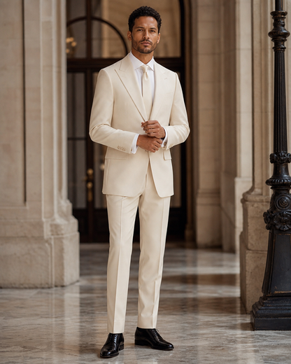 Ecru Wool Outdoor Wedding Suit - Custom Made to Measure front view